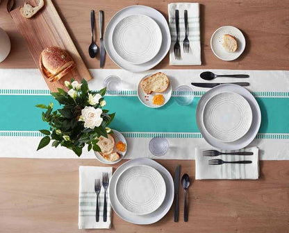 Teal Stripes Table Runners 120 inches Long, Farmhouse Burlap Table Runner - Image 3