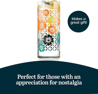 Libbey Vintage Flower Drinking Glasses Set of 4, Retro Floral Design Glass Cups - Image 5