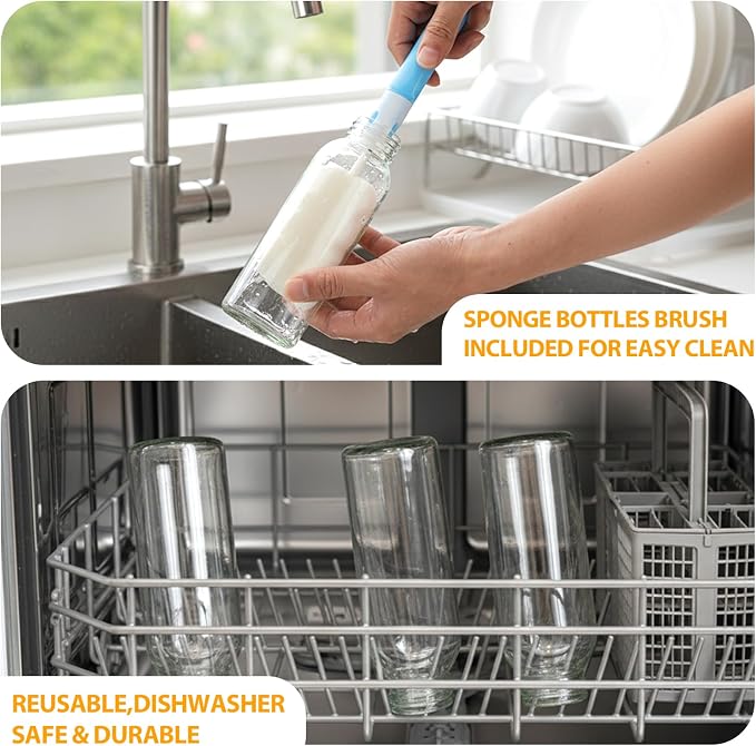 Sursip 10 oz Glass Juice Bottles, 12 Pack, Leakproof Stainless Lids | Reusable - Image 7