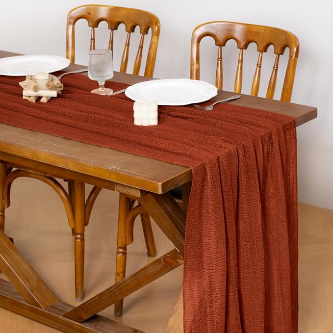 6pcs Terracotta Cheesecloth Table Runner Summer Gauze 120 Inch Rustic Boho - Image 2