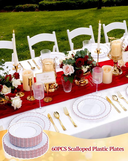 YOUBET 60PCS Red Scalloped Plastic Plates - Image 6