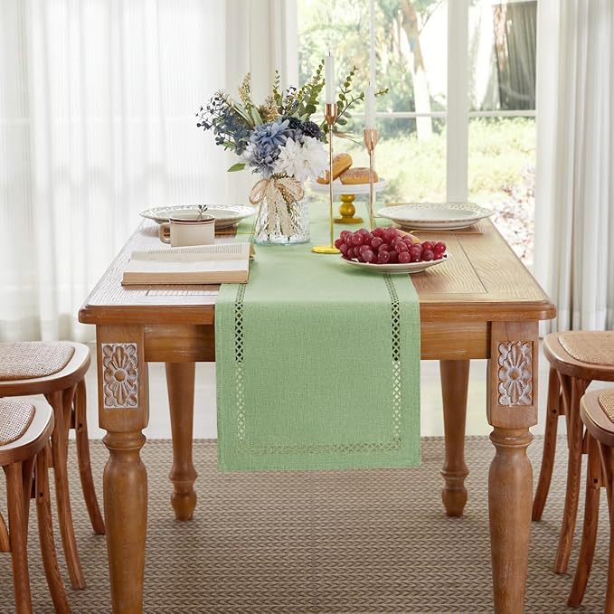 Burlap Table Runner, Avocado Green Table Runners 108 inches Long | Double Layer - Image 4