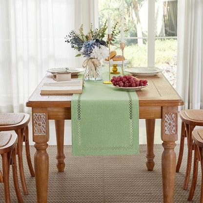 Burlap Table Runner, Avocado Green Table Runners 108 inches Long | Double Layer - Image 4