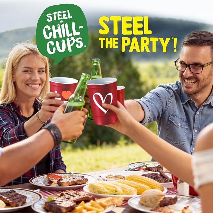 Steel Chill Cups 16 oz. Reusable Party Cups, Love & Heart Design, 100% - Image 6