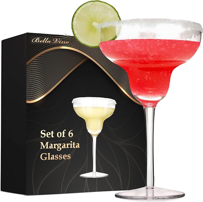 Bella Vino Set of 6 Margarita Glasses Martini Glasses, Tall Cosmopolitan by BellaVino