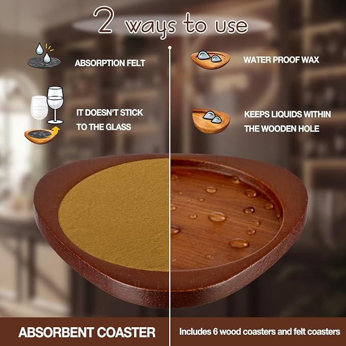 6 Pcs Mid Century Modern Coasters Wood Absorbent Coaster - Image 5