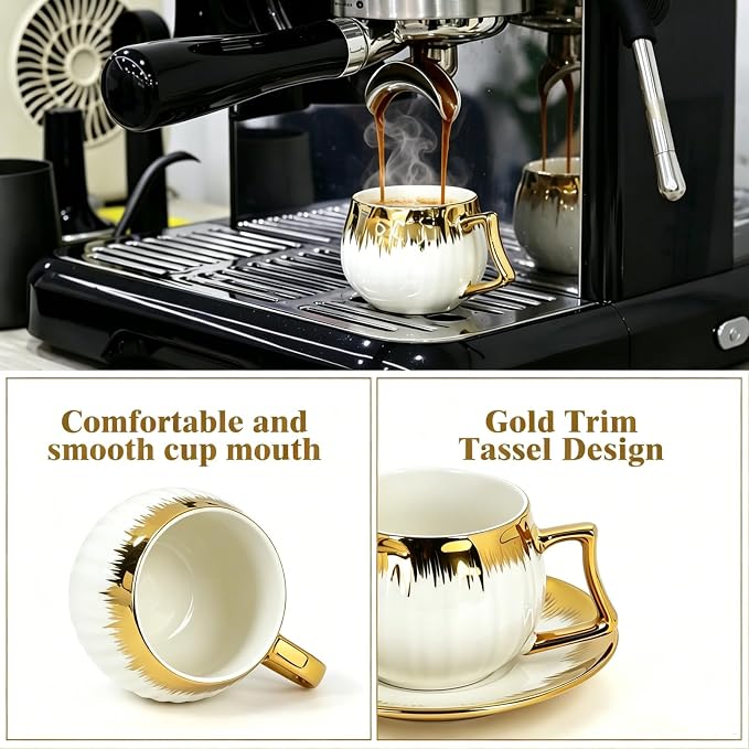 3.5 OZ Espresso Cups with Saucers, Ceramic Coffee Cup Set of 6, Turkish Coffee - Image 4