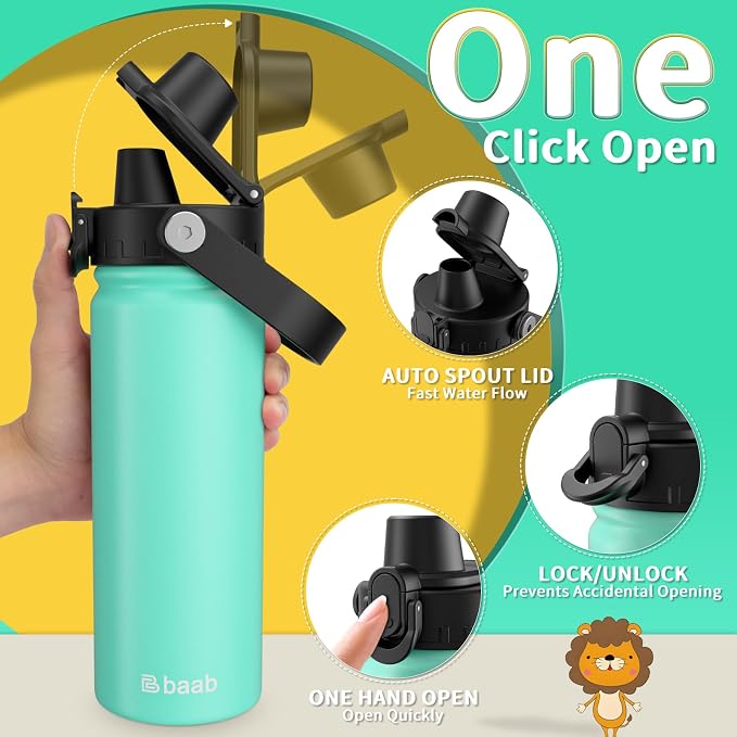 baab 18oz Kids Insulated Water Bottle 18/8 Stainless Steel Kids Cup 1 Pack | - Image 4