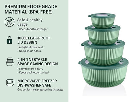Mixing Bowls with Airtight Lids – 8 Piece Nesting Kitchen Set – BPA-Free, Leak-Proof & Stackable – Dishwasher, Microwave & Freezer Safe