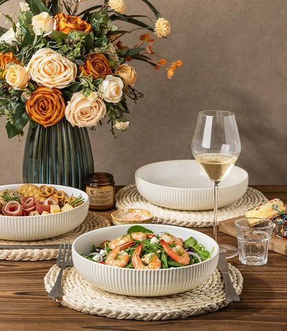 8.5" Ceramic Pasta Bowls Set of 4, Salad Bowls | Versatile Serving Bowls - Image 3