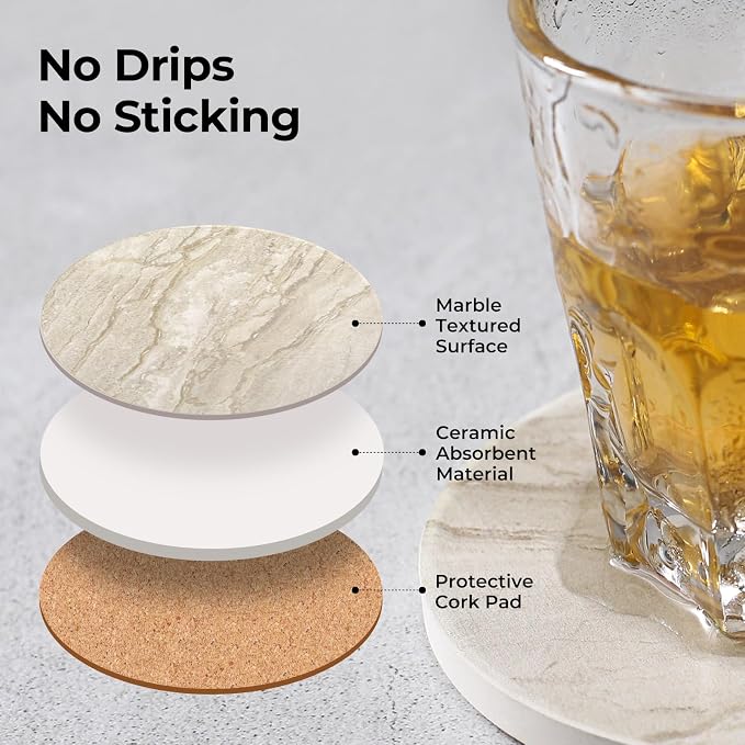 LIFVER Coasters for Coffee Table, Coasters for Drinks Absorbent, Drink Coasters - Image 3