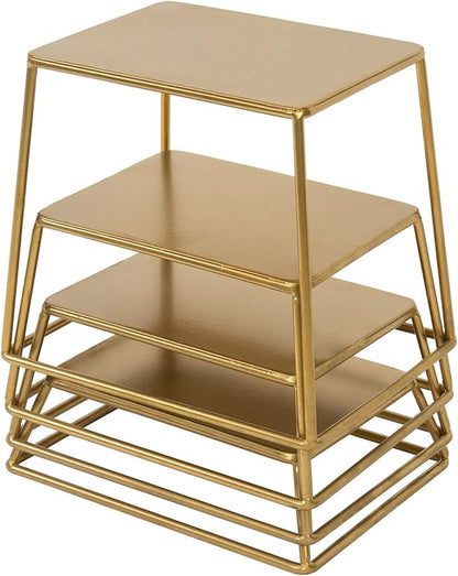 MyGift 4 Piece Set Modern Brass Tone Metal Nesting Tabletop Cupcake Display Risers, Food Appetizer Dessert Buffet Table Serving Stands for Home Party Event Retail (Brass)