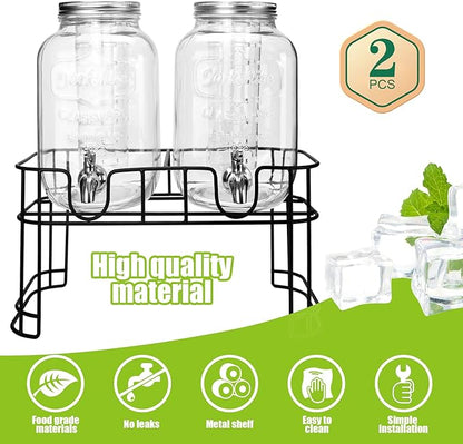 1 Gallon Glass Drink Dispensers For Parties 2PACK.Beverage Dispenser,Glass Drink Dispenser With Stand And Stainless Steel Spigot 100% Leakproof.Lemonade Dispenser With Ice Cylinder.Laundry Detergent