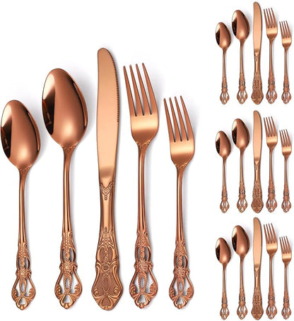 Royal Flatware Set for 4 Copper/Rose Gold Silverware Stainless Steel Cutlery 20 by A%C2%B7HOUSEWARE