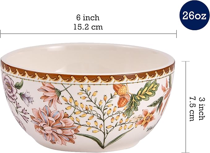 Bico Blooming Moment Cereal Bowls Set of 4, 26 oz Deep Ceramic Soup Bowls - Image 2