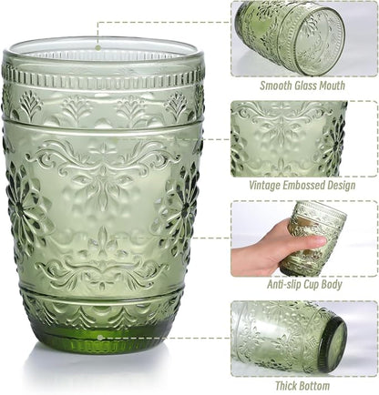 abrwyy Green Drinking Glasses, Vintage Glassware, 14oz Green Glass Cups | - Image 6