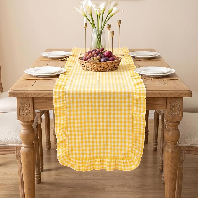 Eternal Beauty 14x72 Gingham Ruffle Table Runner - Image 9