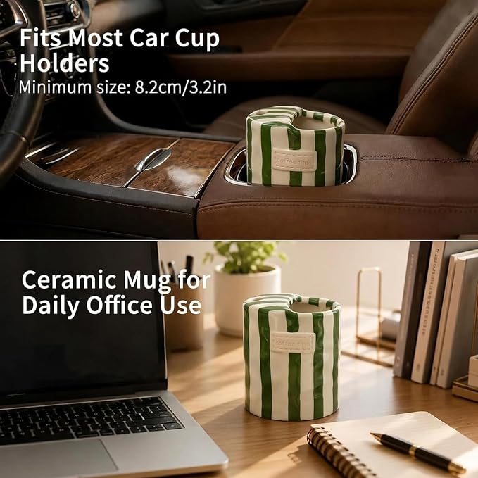 Ceramic Coffee Mug with Lid, Ceramic Travel Mug with Straw Hole, 12oz Retro - Image 4
