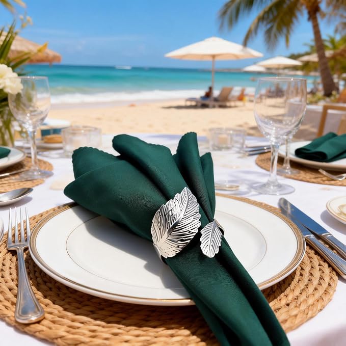 Silver Napkin Rings Set of 12, Shiny Metal Leaf Napkin Ring Silver Napkin Holder - Image 7