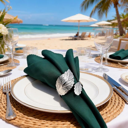 Silver Napkin Rings Set of 12, Shiny Metal Leaf Napkin Ring Silver Napkin Holder - Image 7
