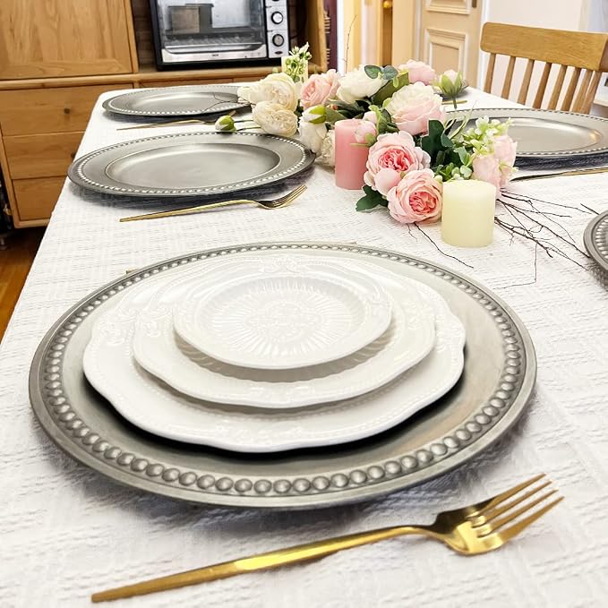 Antique Silver Charger Plates, 13 Inch Vintage Dinner Plate Chargers Round - Image 4