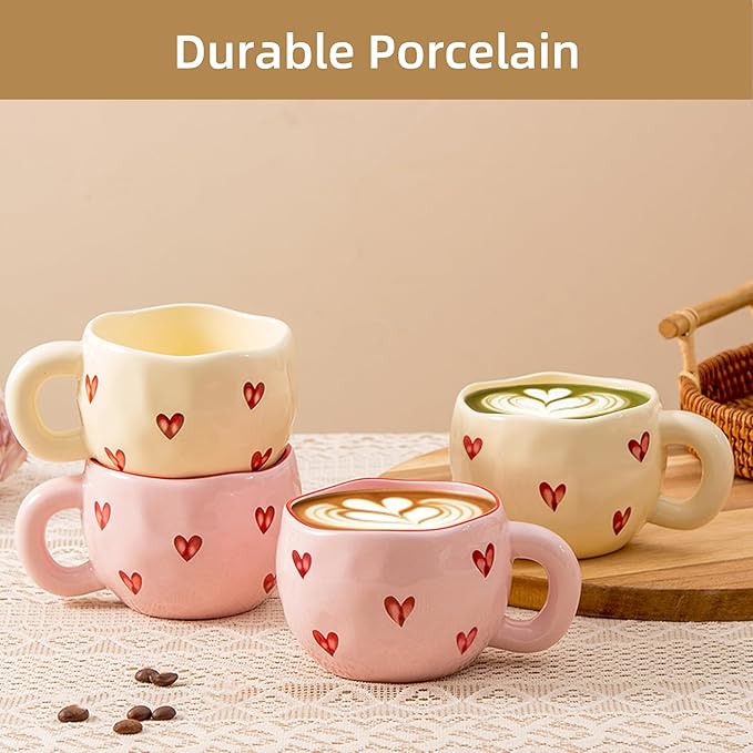 4pcs Ceramic Heart Mugs, 9.4OZ Cute Love Coffee Cup Set, Dishwasher Safe - Image 2