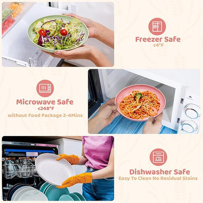 MISS BIG Wheat Straw Plates 8 inches,Plastic Plates Reusable Set of 4,Dinner Plates for Kids&Adults,Dishwasher & Microwave Safe,Eco-Friendly,BPA Free with 4 Colors