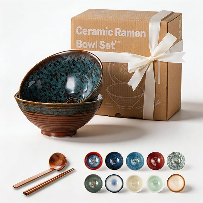 8 Inch Ceramic Ramen Bowl Set of 2, 40oz Japanese Bowls - Image 8