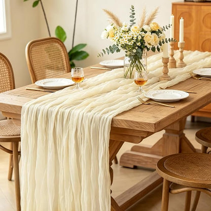 3Pcs Beige Table Runner, 10FT Rustic Cheesecloth Table Runner 35*120inch Boho - Image 3