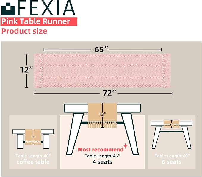 Pink Table Runner Boho Dresser Runner Home Coffee Table Decor 12x72 Inch | 72 - Image 2