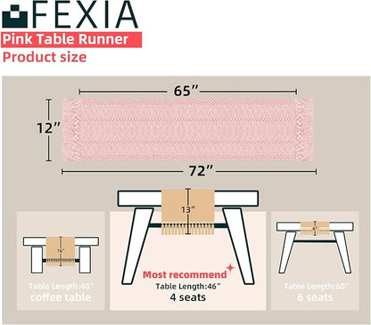 Pink Table Runner Boho Dresser Runner Home Coffee Table Decor 12x72 Inch | 72 - Image 2