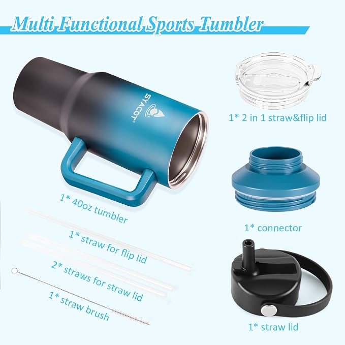 40 oz Tumbler with Handle and Straw or Convert to 40 oz Insulated Water Bottle - Image 8