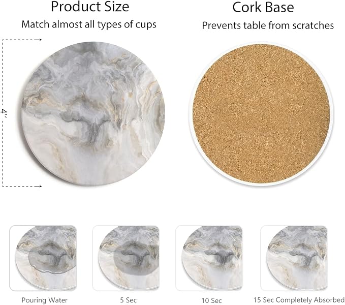 Set of 6 Abstract Gray White Marble Coasters - Image 4