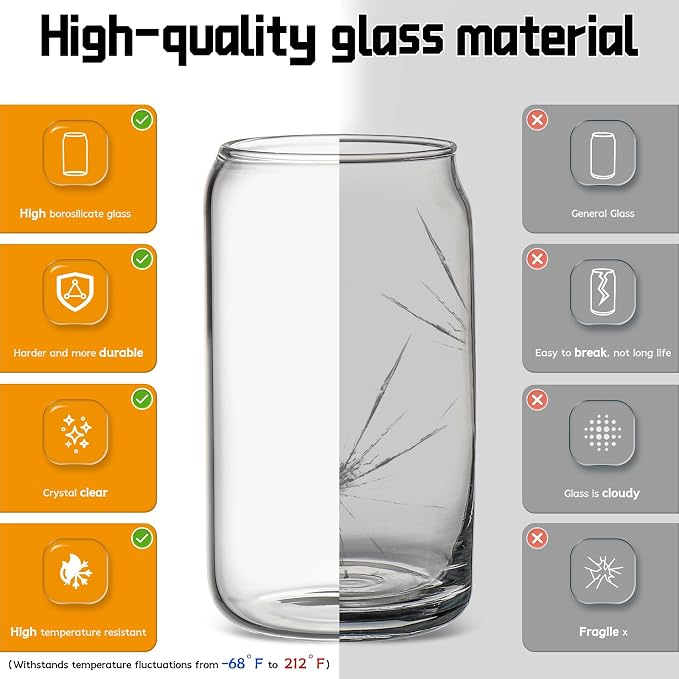 Glass Cups with Lids and Straws 6 pcs, 16 oz-DWTS Cute Tumbler, Beer Drinking - Image 2