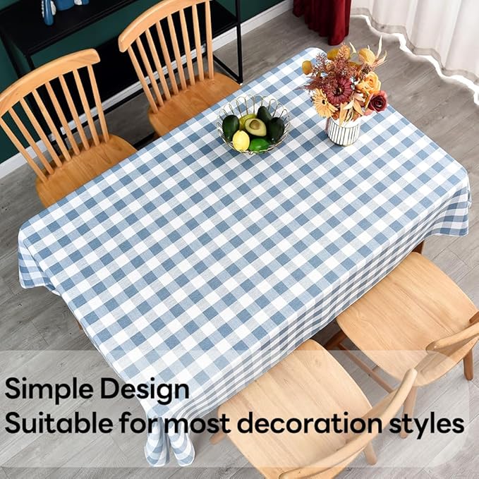 Gingham Tablecloth Rectangle Table Cloth Heavy Duty Cotton Checkered Table Cover for Spring Picnic Kitchen Dining(C-Sky Blue, 52x70 inch)