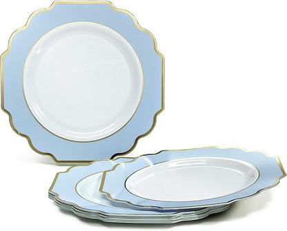 " OCCASIONS " 80 Plates Pack,(40 Guests) Heavyweight Wedding Party Disposable Plastic Plates Set -40 x 10.5'' Dinner + 40 x 8'' Salad/Dessert Plate (Imperial in White/Blue & Gold)