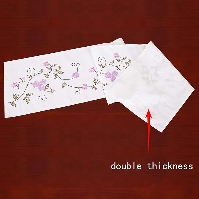 Double Thickness Rustic Embroidered Floral Table Runners - Image 3