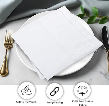 Urban Villa Cloth Napkins White Hemstitch Dinner Napkins Set of 12 (20X20) 100% Cotton Absorbent Washable Durable Reusable Ideal for Hotel Collection Farmhouse Parties Restaurant Lunch Dinner Napkins