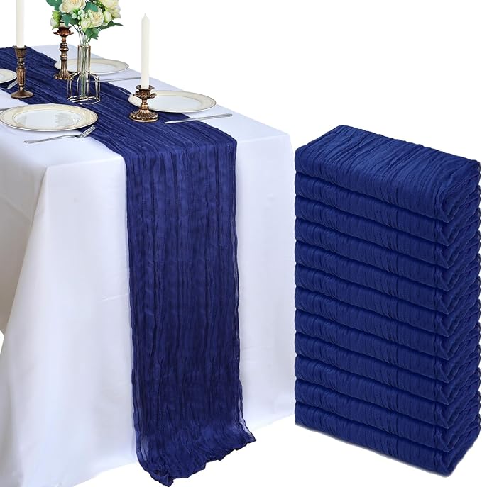 12 Pack 10Ft Royal Blue Cheesecloth Table Runner 23 x 120 Inch | Gauze Rustic by CKIKU