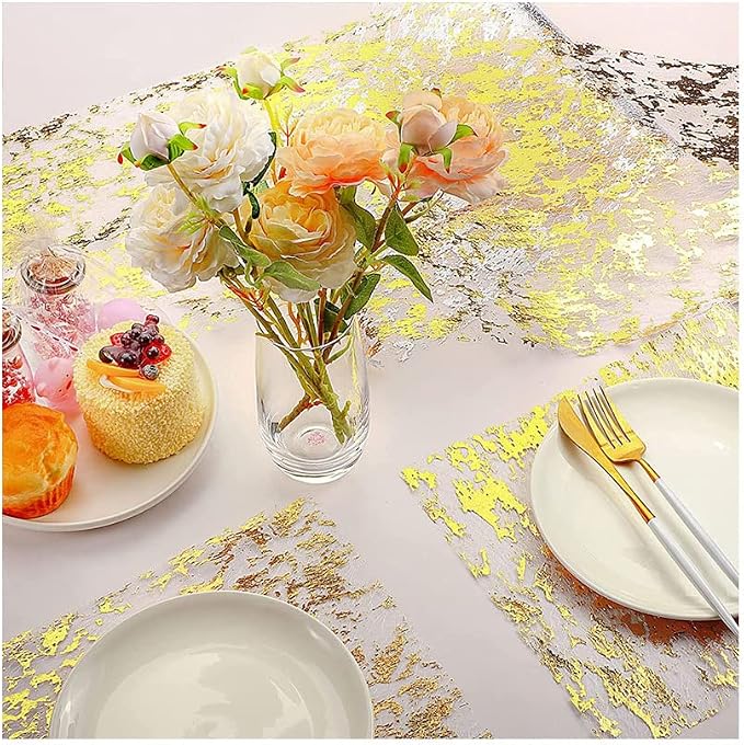 Gold Table Runner 11 Inch x 100 Feet Inches, Glitter Metallic Mesh Gold Runner - Image 4