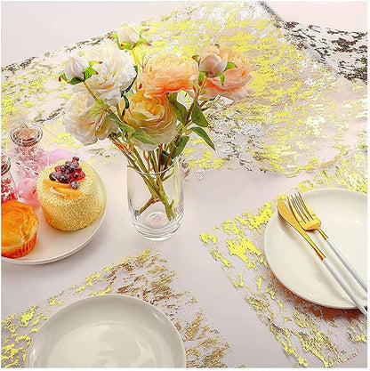 Gold Table Runner 11 Inch x 100 Feet Inches, Glitter Metallic Mesh Gold Runner - Image 4