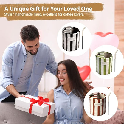 Ceramic Coffee Mug with Sip Hole, 10oz Retro Striped Coffee Cups, Cute Ceramic - Image 7