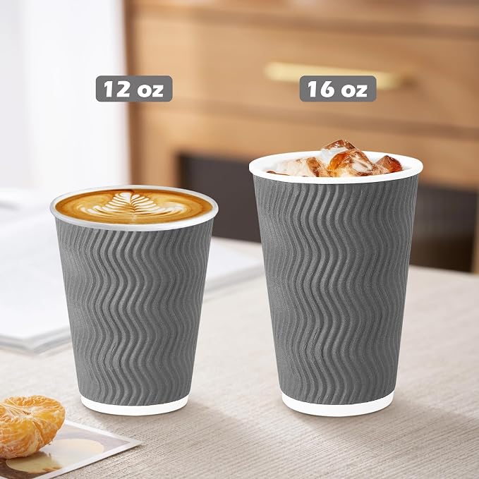 Clawsoff 500 Pack 12 oz Coffee Cups Disposable Insulated Paper Cup Gray | - Image 4