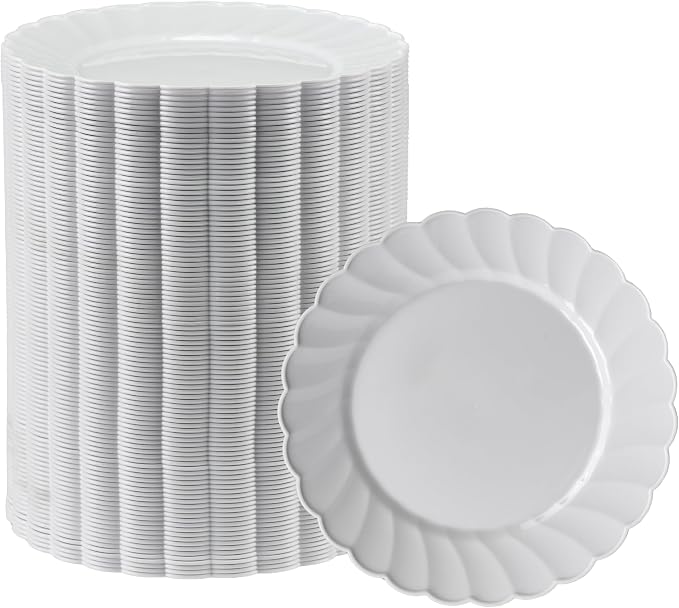 Premium Hard Plastic Round White Plates – 100 x 6” -Washable & Reusable by OasisCreations