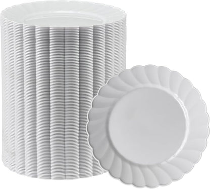 Premium Hard Plastic Round White Plates – 100 x 6” -Washable & Reusable by OasisCreations