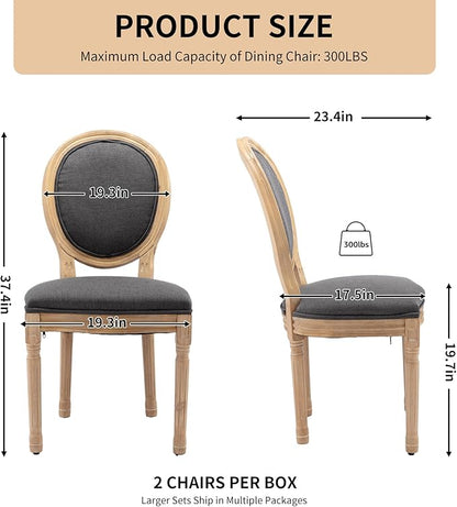 Vintage French Dining Chairs Set of 6, Round Back Accent Chairs with Linen Seat and Solid Wood Frame, Farmhouse Sillas de Comedor Upholstered for Dining Room & Kitchen, Gray