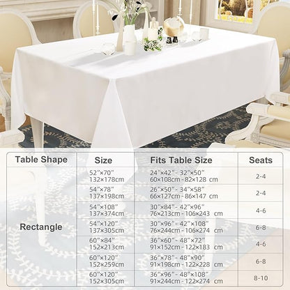 Smiry Rectangle Table Cloth, Waterproof Anti-Scratch Polyester Tablecloth, Decorative Washable Fabric Table Cover for Dining, Buffet, Parties and Outdoor, 54x78, White