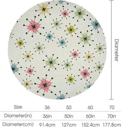 Retro Mid Century Round Tablecloth, Vintage Modern Colorful Abstract Geometric Art Bohemian Tablecloth for Home Party Dining Room Kitchen Decor 50Inch(127cm)
