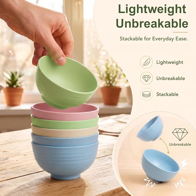 PYRMONT Small Bowls 10 Oz Wheat Straw Bowls Set of 8 Unbreakable Bowls - Image 5