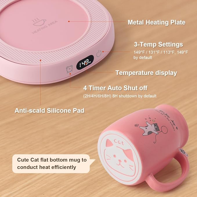 Coffee Mug Warmer Cat Mug Set Electric Smart Heated Cup Wax Warmer - Image 5